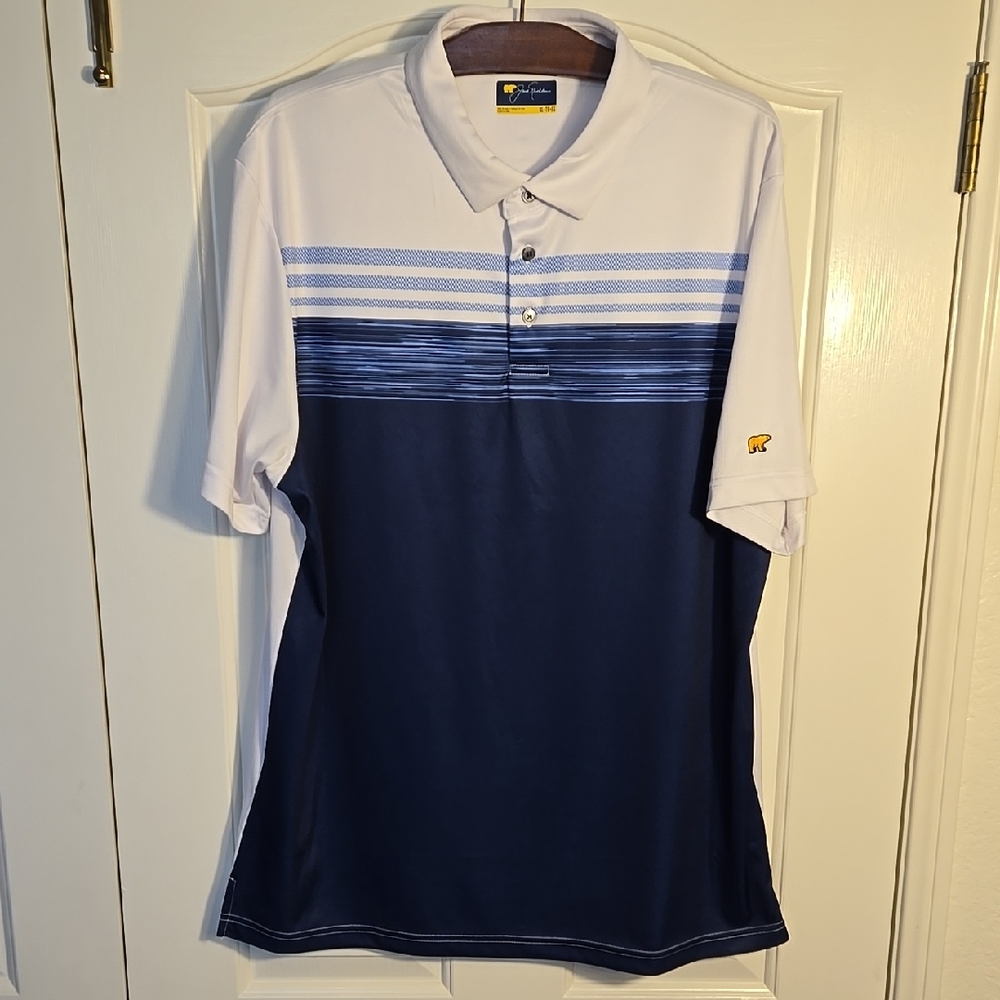 Jack Nicklaus Golden Bear Golf Polo • XL • Blue/White Stripe • Moisture‑Wicking